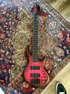 MTD USA 535 30th Anniversary – Myrtle Burl 10-Top – Roasted Maple – Bartolini – 35” Scale 5-String – $7,950 Shipped CONUS