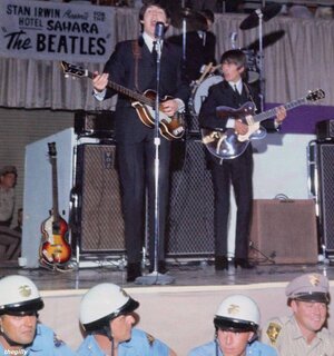 The backup. A shot of both Paul's Hofners, the refurbished 1st one as a backup and playing his...jpg