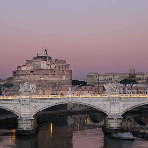 Castel Sant'Angelo in Rome with bridge at sunset