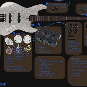 Warmoth DJ4 Roasted Alder-maple, Silver Flake, Black-clear Hardware - PARTS - Fretless