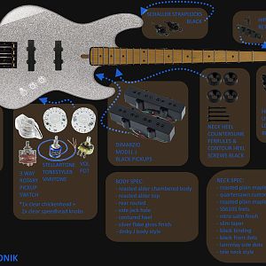 Warmoth DJ4 Roasted Alder-maple, Silver Flake, Black-clear Hardware - PARTS