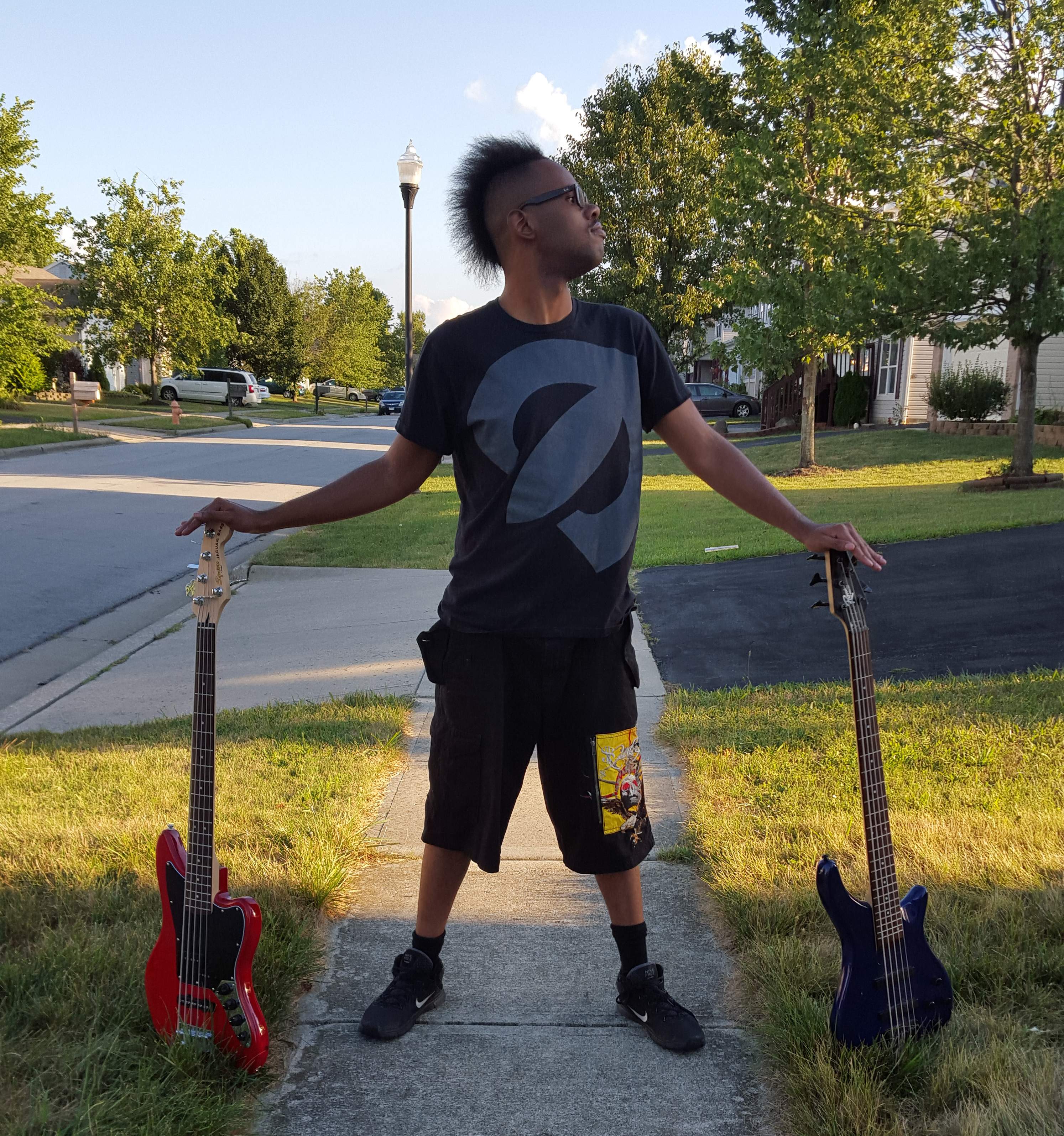 Two basses, one  man