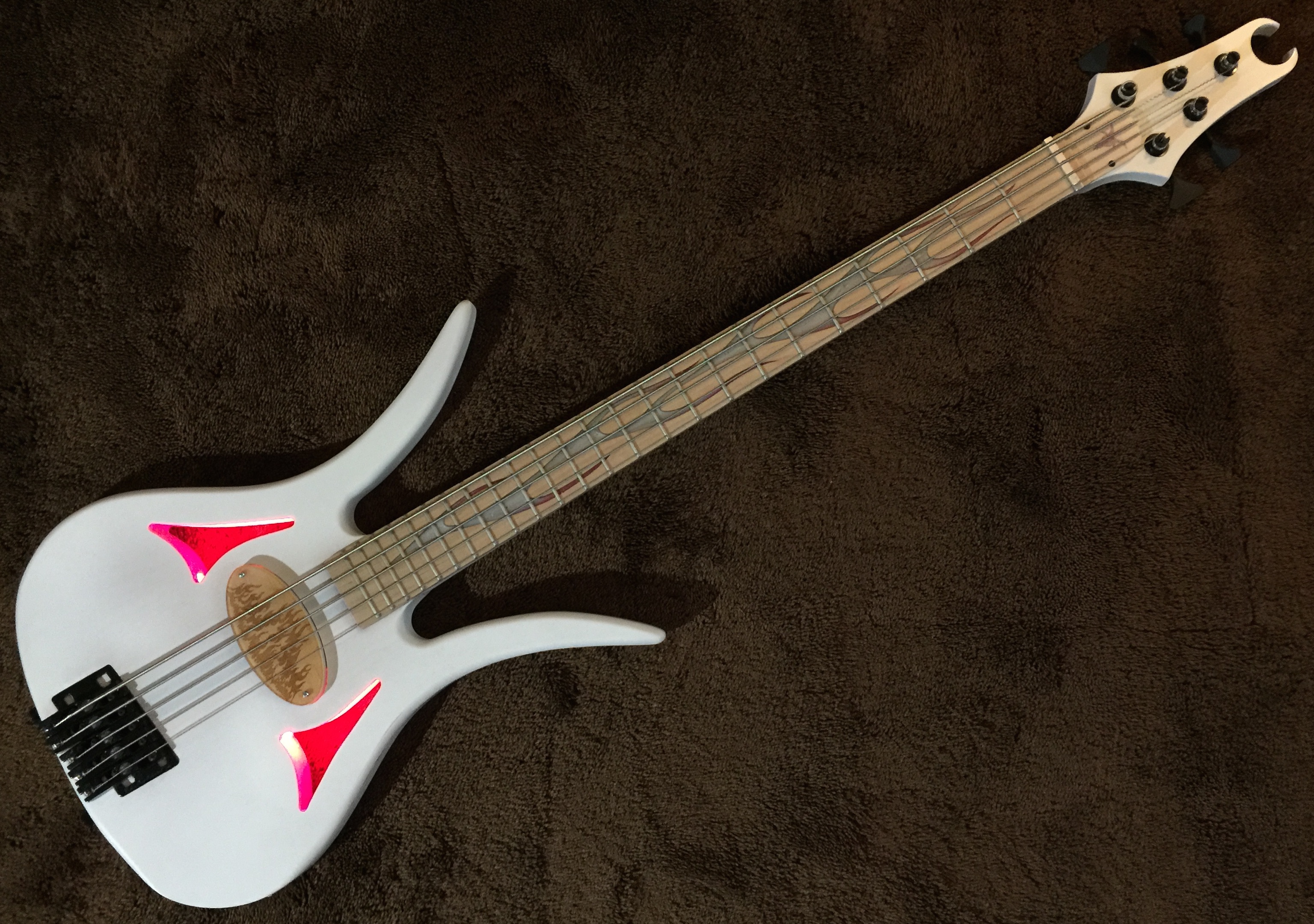 White Neckthrough Devil Bass